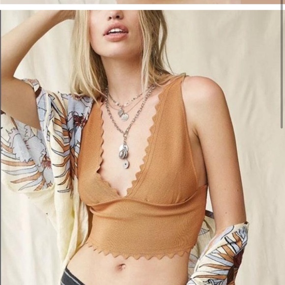 SOLD Free People Intimately In Bloom Plunge Scalloped Knit Brami - Black - Picture 9 of 9